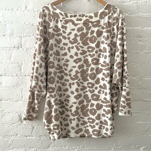 First Love by lovelyn Womens Animal Print Pullover Top Loose Fit Brown Leopard